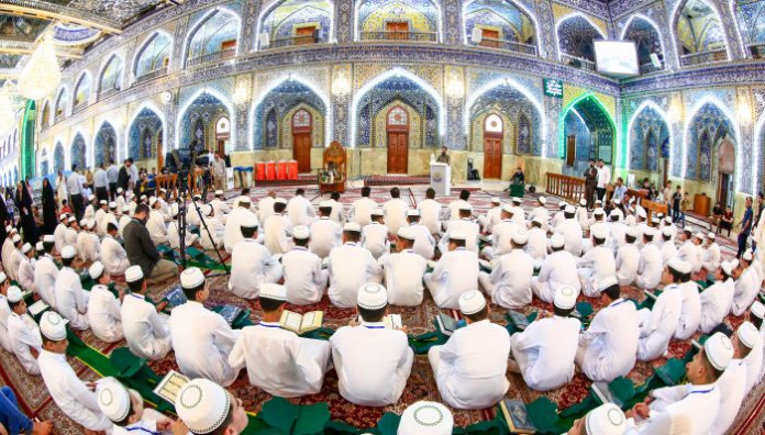 تلاوات فردية وجماعية صدحت بها أصوات طلبة أمير القراء في الصحن العباسي المطهر